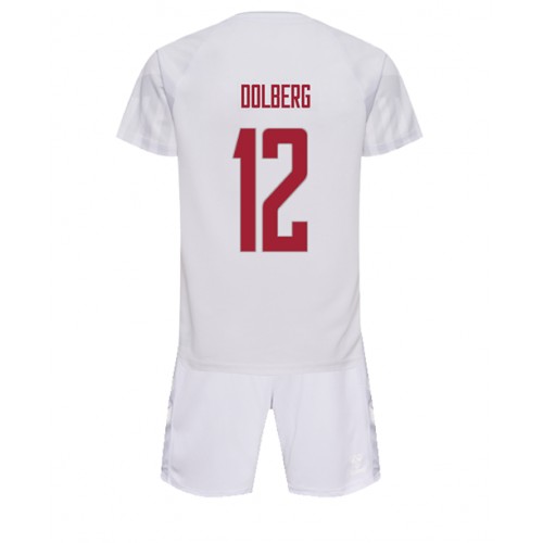 Dětský Fotbalový dres Dánsko Kasper Dolberg #12 MS 2022 Venkovní Krátký Rukáv (+ trenýrky)